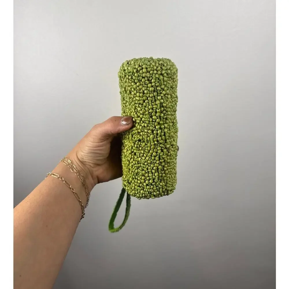 Vintage Handmade Retro Y2K Green Seed Bead Wristlet Clutch - OS